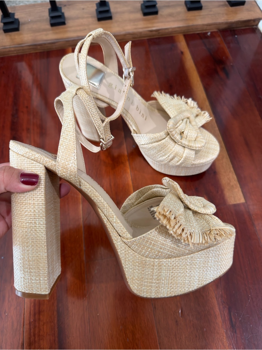 Gianni Bini Natural Raffia Platform Sandals with Ankle Strap